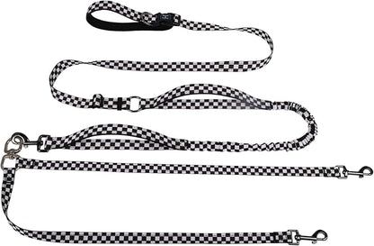 Roses&Poetry Hands Free Double Dog Leash for Two Dogs, 9-11ft Adjustable Bungee Walking Waist Lead, Dual Dog Leash with Tangle-Free Swivel for Medium Large Dogs Heavy Duty Running(Blackwhite)