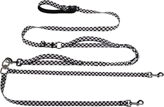 Roses&Poetry Hands Free Double Dog Leash for Two Dogs, 9-11ft Adjustable Bungee Walking Waist Lead, Dual Dog Leash with Tangle-Free Swivel for Medium Large Dogs Heavy Duty Running(Blackwhite)