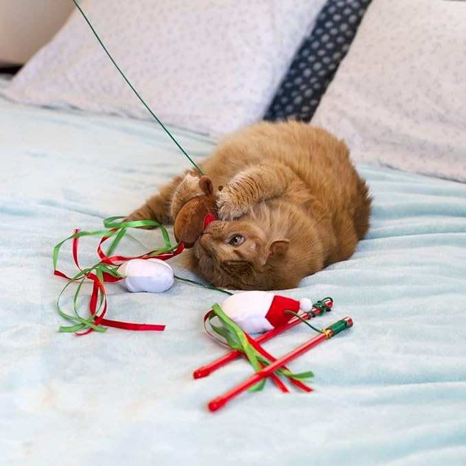 Midlee Christmas Cat Wand with Ribbon - 3 Pack