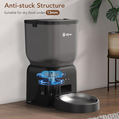Remote Controlled Automatic Dog & Cat Feeder, APP Controlled,with Freshness Preservation, Timed Cat Feeder with Stainless Steel Bowl. 4L Capacity Up to 6 Meals Per Day and 1-15 Portion for Cats & Dog