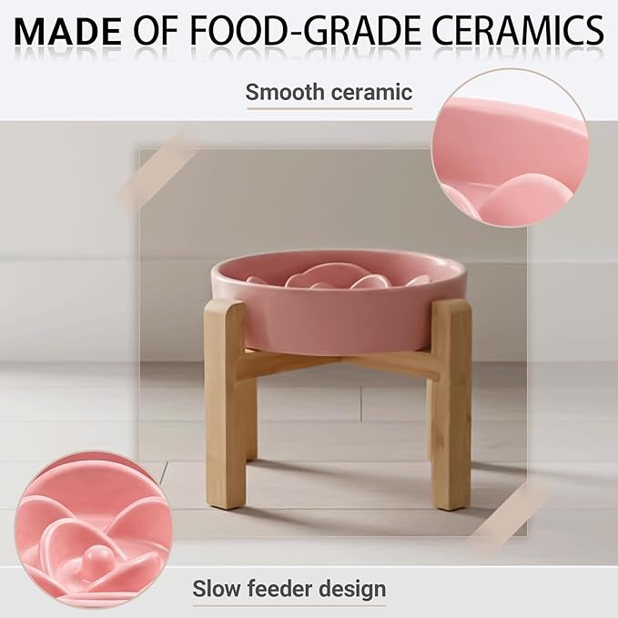 Petygooing 8.66 in Dog Bowl Ceramic Slow Feeder for Medium Large Dogs,Elevated/Raised Slow Feeding Dog Food Water Dish Heavy Weighted,Puzzle Eating Bowl Modern Maze (Pink, 8.66in)