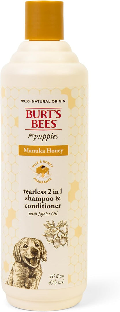 Burt’s Bees for Pets Manuka Honey Tearless 2 in 1 Shampoo and Conditioner for Puppies with Jojoba Oil, 16 Fl Oz