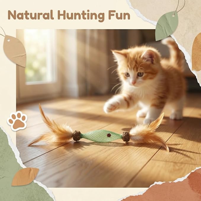 6 Pcs Catnip Chew Toys for Cats-2 Natural Silvervine Chew Cat Toys, 1 Catnip Shrimp, 1 Natural Feather Cat Toys, 1 Realistic Scorption and 1 Interactive Crinkle Toys for Indoor Cats