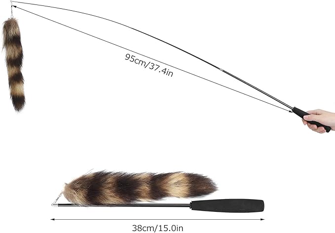 EVTSCAN Interactive Cat Feather Toys, Cat Artificial Tail Playing Sticks Toy Pet Retractable Wand Funny Rod Interactive Toy
