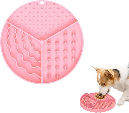 Silicone Slow Feeder Dog & Cat Bowl | Puzzle Cat Feeder for Slow Eating, Non-Slip Fun Pattern, Mental Enrichment, Digestion & Bloat Relief | Interactive Pet Enrichment Bowl, Prevents overeating (Pink)