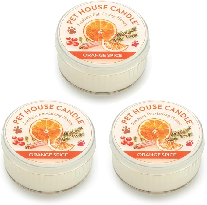 Pet House Mini Candles for Pet Odor Made with Natural Soy Wax, Plant Based, Dog and Cat Friendly Scented Candles, Orange Spice Pack of 3