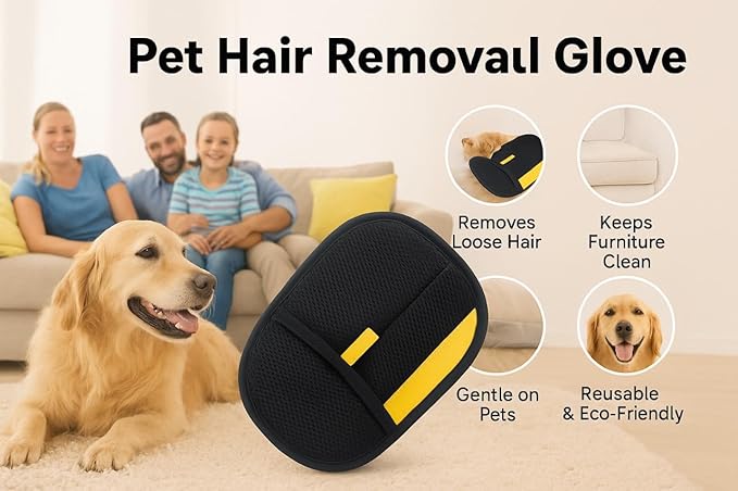 Newly Upgraded Pet Hair Removal Gloves 2025– Reusable Electrostatic Fur Cleaning Hair Removal Grooming Glove for Dogs & Cats, Clothes, Sofas, Carpets,Car Seats & Other Pets