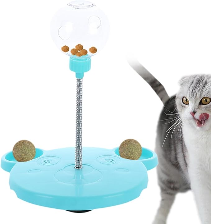 Dog Cat Slow Feeder Toy, Pet Feeding Toy Treat Ball,Funny,Interactive,Cat Treat Toy Food Dispenser for Kitty Indoor Puppy Exercise, Bear, Blue