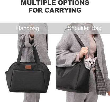 FDJASGY Dog Purse Carrier with Pocket and Safety Tether,Soft-Sided Small Dog Carrier for Small Medium Pet Outdoor Shopping Tote Bag Black