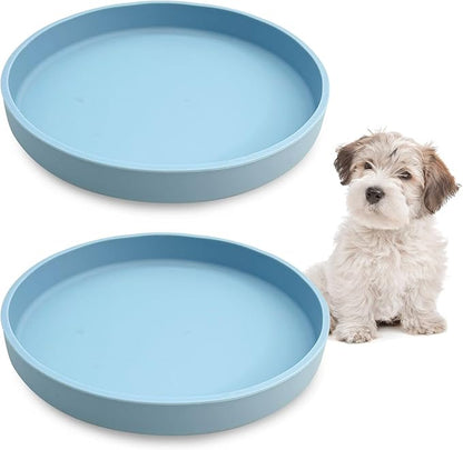 VCEPJH 2 Pack Silicone Dog Plates for Food Shallow Pet Bowl Flat Puppy Food Bowl Whisker Fatigue Cat Feeding Bowls Noiseless Dishes for Dry and Wet Food (Round Blue)