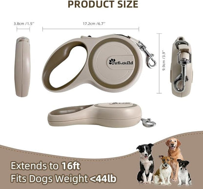 OUTnWILD Retractable Dog Leash - Retractable Dog Leash 16ft for Small/Medium Breeds/Pets Up to 44lbs. 360° Tangle Free Design with One Touch Quick-Lock Braking System&Anti-Slip Handle. (Khaki, M)
