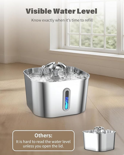 Cat Water Fountain Stainless Steel with 4 Filters & 4 Sponges, 74oz/2.2L Automatic Pet Drinking Fountain, Indoor Water Dispenser for Cats, Kittens, Small Dogs and Pets, Quiet Circulating Pet Fountain