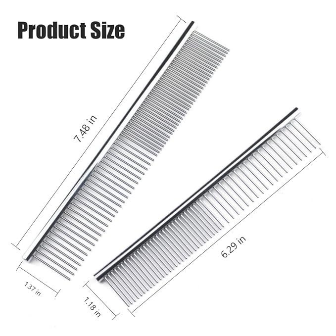 Stainless Steel Dog Grooming Comb, Suitable for Cats and Dogs, Round Comb Teeth, Double Teeth Pet Comb, Pet Hair Combing and Cleaning, Removing Tangles