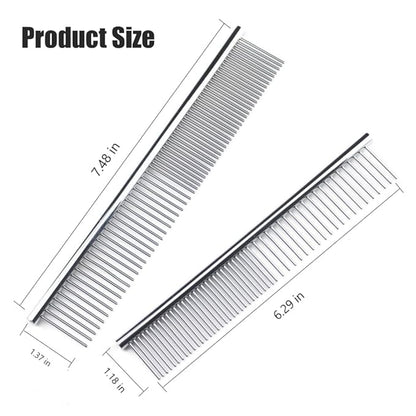 Stainless Steel Dog Grooming Comb, Suitable for Cats and Dogs, Round Comb Teeth, Double Teeth Pet Comb, Pet Hair Combing and Cleaning, Removing Tangles