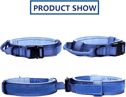 Xqpetlihai Tactical Dog Collar and Leash Set Adjustable Military Nylon Dog Collar with Control Handle and Heavy Duty Metal Buckle for Large Dogs（Dark Blue XL