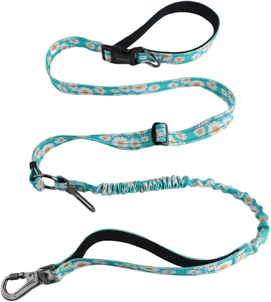 Hands Free Dog Leash, No Pull Bungee Dog Running Waist Leash, with Car Seat Belt, Reflective Stripes, Heavy Duty for Medium and Large Dogs. (Daisy Green, Large)