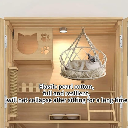 Cat Hammock, Handwoven Hanging Boho Cat Bed for Indoor Outdoor Home Decor for Playing Sleeping Climbing and Lounging with Cushion, Suitable for Cats or Small Dogs Up to 8.8 Lbs