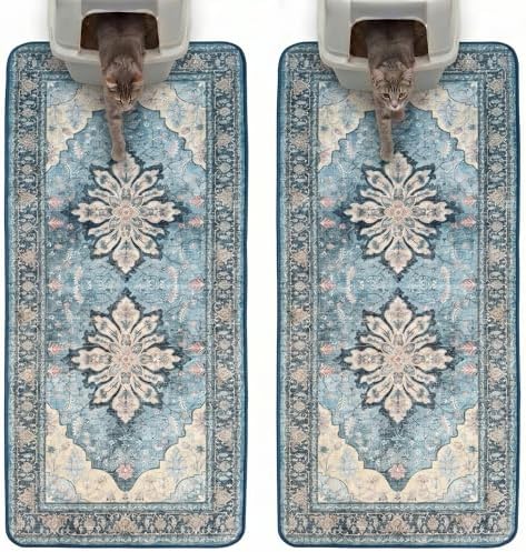 Hompet Cat Litter Mat 2 Pack, 24x60 Large Machine Washable Trapping Mats for Cats, Super Absorbent & Urine-Proof Cat Litter Box Mat for Floor, Waterproof & Non Slip Kitty Litter Rug by Hompet
