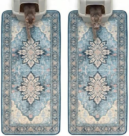 Hompet Cat Litter Mat 2 Pack, 24x60 Large Machine Washable Trapping Mats for Cats, Super Absorbent & Urine-Proof Cat Litter Box Mat for Floor, Waterproof & Non Slip Kitty Litter Rug by Hompet