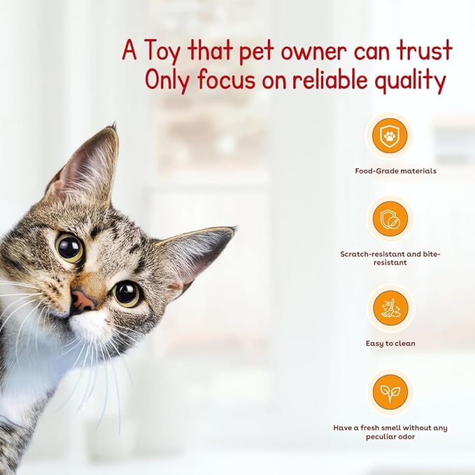 Interactive Cat Toy Ball, Automatic Intercative Cat Toys for Indoor Cats, The 3rd Generation Agile Moving Cat Ball with Elastic Mesh Tail, Toys for Indoor Adult Cats (Red)