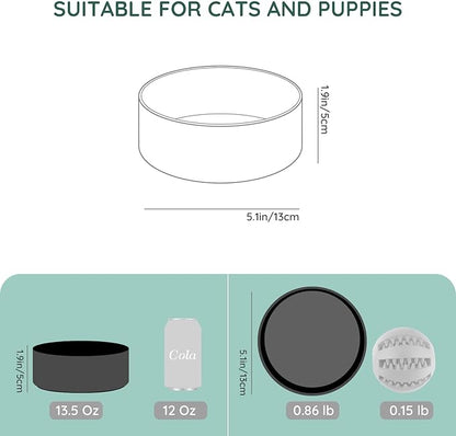 SPUNKYJUNKY 13.5OZ Ceramic Dog and Cat Bowl, Modern Cute Weighted Food Water Bowl for Replacement Black (1 Pack)