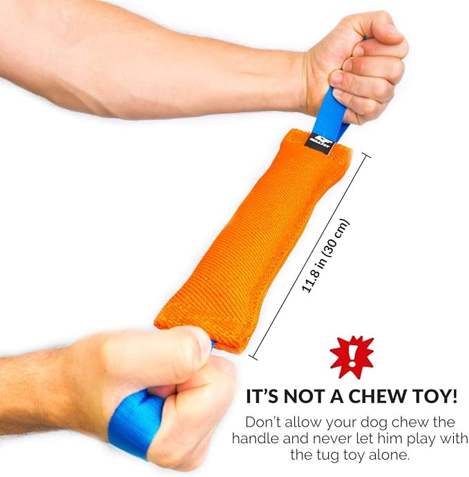 Bull Fit K9 Dog Bite Tug Toy with 2 Strong Handles - Made of Durable & Tear-Resistant French Linen - Perfect for Tug of War, Fetch & Puppy Training - Ideal for Medium to Large Breeds