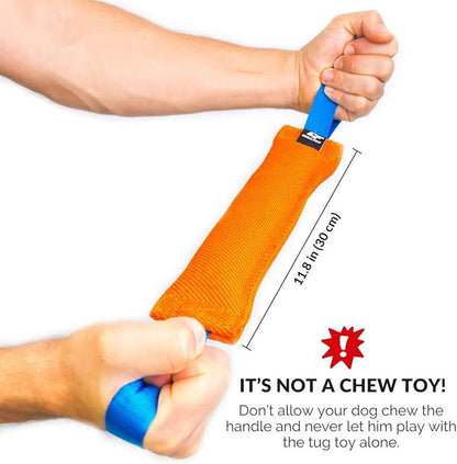 Bull Fit K9 Dog Bite Tug Toy with 2 Strong Handles - Made of Durable & Tear-Resistant French Linen - Perfect for Tug of War, Fetch & Puppy Training - Ideal for Medium to Large Breeds