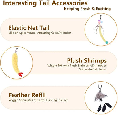 ORSDA 3 PCS Replacement Refills, Feather Tail, Elastic Net Tail, Plush Shrimps for Automatic Kitten Toys, only Suitable T93&T96 Cat Ball Toy