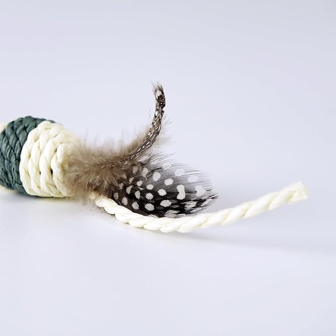 TTcat Cat Toys Set with Paper Rope & Feathers Ball and Mouse 2 Pack, Interactive Toys for Indoor Cats and Kittens.