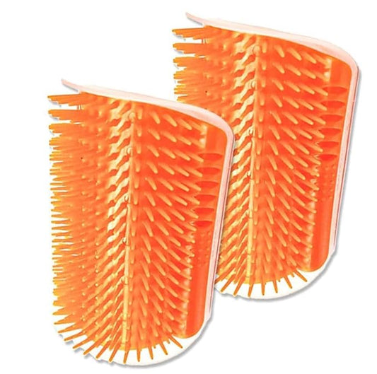 Cat Self Groomer – Wall Corner Grooming Brushes for Cats and Small Pets – Soft Silicone Massage Brush for Shedding Control and Face Rubbing (Orange)