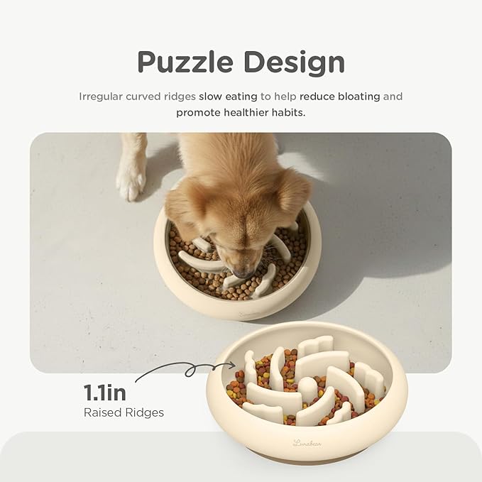 Slow Feeder Dog Bowls Made of Premium Food-Grade Silicone, Anti-Choking & Slow Eating for Improved Digestion, Non-Slip, Soft & Durable (Ivory, Standard)