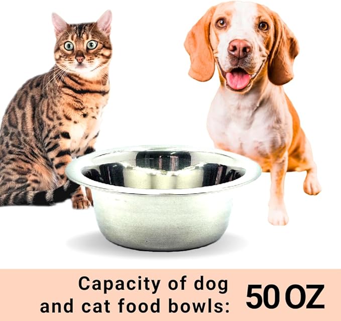 Stainless Steel Dog and Cat Bowls, Replacement Bowl for Pets (50oz)