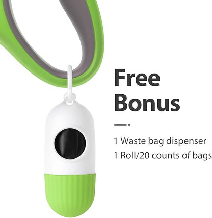 Fida Retractable Dog Leash with Dispenser and Poop Bags, 16 ft Pet Walking Leash for Large Dog up to 110 lbs, Anti-Slip Handle, Tangle Free, Reflective Nylon Tape (L, Green)