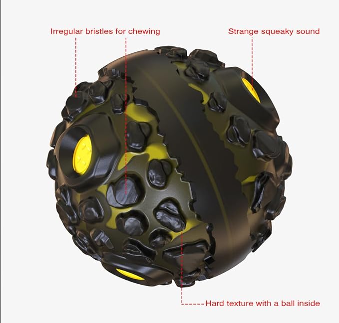 CYBERNOVA Interactive Dog Toys,Dog chew Ball, Fun Squeaky Sound Ball for Small Medium Large Breeds (Black+Yellow)