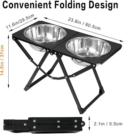 Foldable Elevated Dog Bowl Holder with 2 Large 111oz Stainless Steel Bowls, 14.5" Tall Raised Dog Bowl Stand for Large/Extra Large Breeds, Indoor and Outdoor Use
