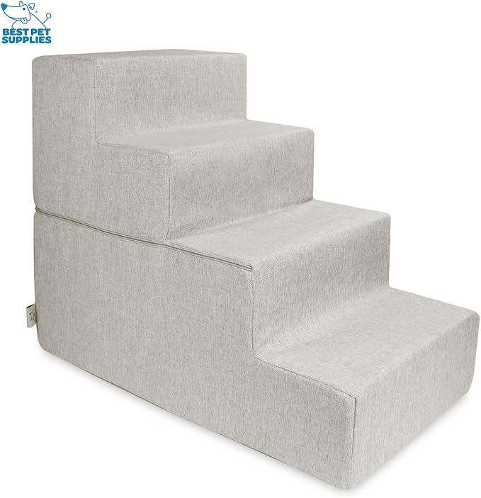 Best Pet Supplies Foldable Foam Pet Steps for Small Dogs and Cats, Portable Ramp Stairs for Couch, Sofa, and High Bed Climbing, Non-Slip Balanced Indoor Step Support, Paw Safe - Sand, 4-Step
