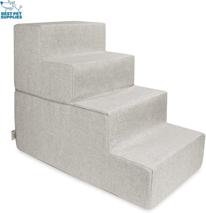 Best Pet Supplies Foldable Foam Pet Steps for Small Dogs and Cats, Portable Ramp Stairs for Couch, Sofa, and High Bed Climbing, Non-Slip Balanced Indoor Step Support, Paw Safe - Sand, 4-Step