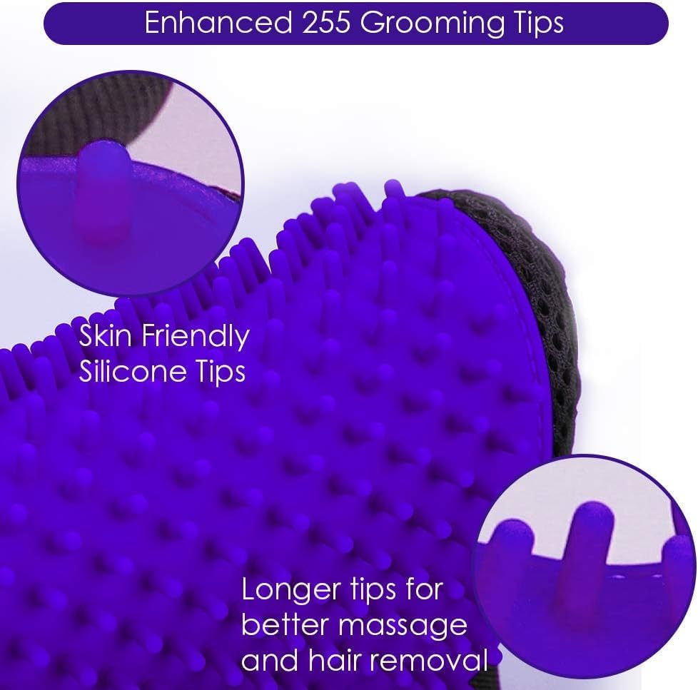 Pet Hair Removal Glove with 255 Silicone Tips for Dogs & Cats, Right Purple - Image 3