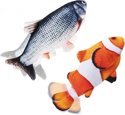 Tocirelo Interactive Cat Toys Flopping Fish with Catnip, Moving Cat Toys for Indoor Cats 2Pack, 11" Electric Automatic Kitten Kicker Exercise Toy, Wiggle SilverVine Floppy Fish for Small Dogs, Kitten