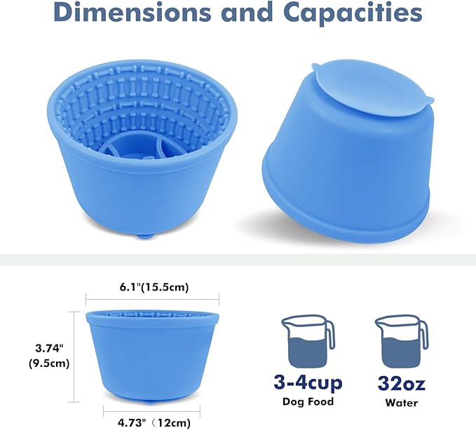 Large Silicone Slow Feeder Dog Bowls, Non-Slip Dog Slow Feeder Lick Bowl for Medium Large Breed, Enrichment Toys for Distraction, Anxiety Relief & Enrichment (Blue, 4.2 Cup)