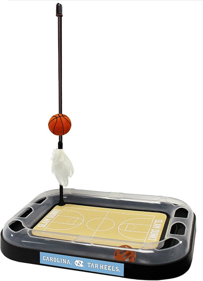 Pets First 6-in-1 Tar Heels Cat Toy - Reversible Cardboard Scratcher, Cat Ball, Bell, Wand, Plush Basketball - Catnip-Filled (UNC-5017-BB)