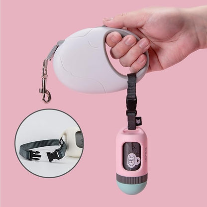 SVD.PET Dog Poop Bag Dispenser, Retractable Dog Waste Bag Holder for Leash, Pet Poop Bag Holder with 15 Bags, Dog Walking Accessory (Pink/Jade)