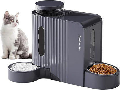 Gardner Pet Gravity Cat Food Feeder and Water Dispenser Stainless Steel Bowls Two-in-One Set Large Capacity Automatic Feeder for Pets Dogs, Puppies, Kittens-(0.8 Gallons x 2)