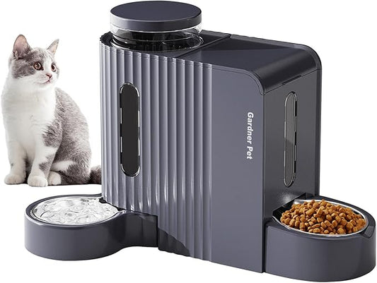 Gardner Pet Gravity Cat Food Feeder and Water Dispenser Stainless Steel Bowls Two-in-One Set Large Capacity Automatic Feeder for Pets Dogs, Puppies, Kittens-(0.8 Gallons x 2)