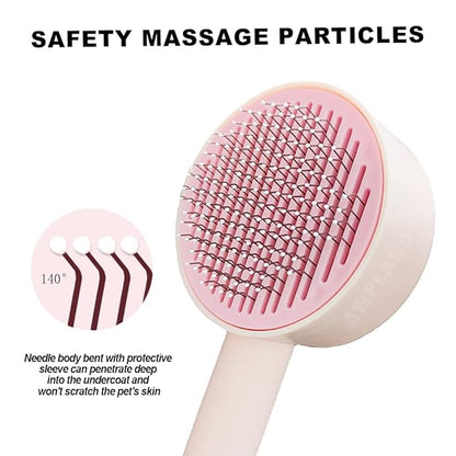 Cat Brush, Gentle Self Cleaning Pet Brush with Release Button for Cats and Dogs, Easy to Remove Loose Hair Daily Grooming Tool During Shedding Season