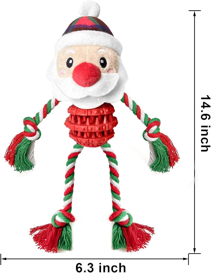 Dog Christmas Toys for Small Medium Large Dogs, Squeaky Plush Dog Toys + Interactive Dog Toys + Dog Rope Toys Multi Function Cute Santa Puppy Toys for Christmas