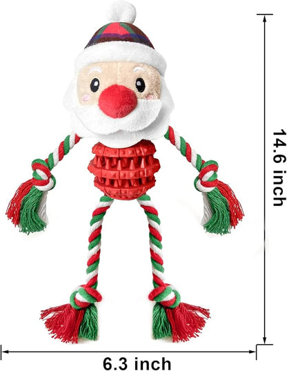 Dog Christmas Toys for Small Medium Large Dogs, Squeaky Plush Dog Toys + Interactive Dog Toys + Dog Rope Toys Multi Function Cute Santa Puppy Toys for Christmas