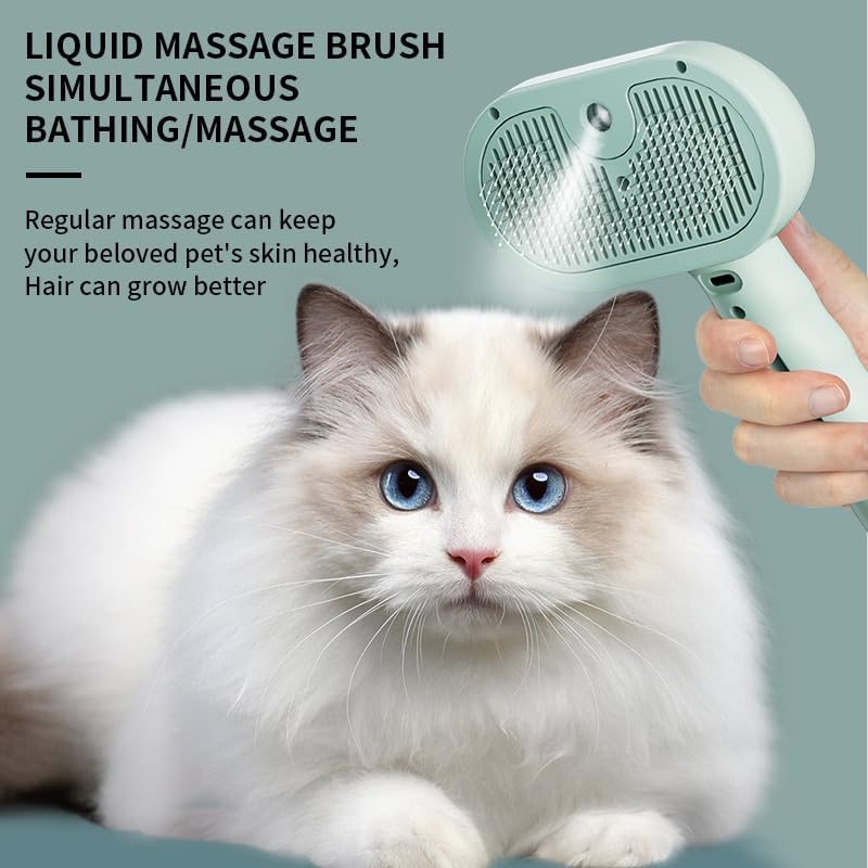 Pet Steam Brush for Dogs & Cats, 3-in-1 Mist Grooming Brush Shedding Hair Removal Comb, One-Click Self Cleaning Spray for Long Haired Pets, Comes with Empty Waterless Bottle for Shampoo, Green - Image 3