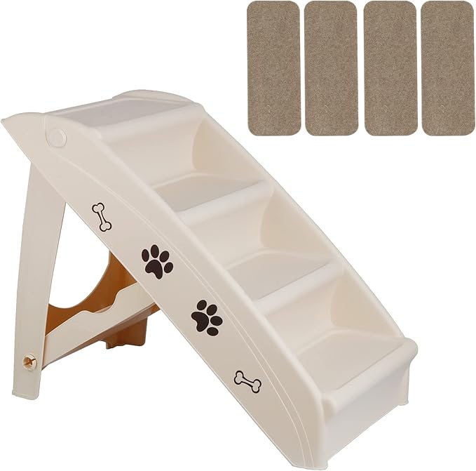 Dog Stairs for High Beds, Foldable Pet Steps Ramp with Non-Slip Bottom for Cats and Small Dogs, for Couch, Car, Portable Waterproof Dog Steps, Beige