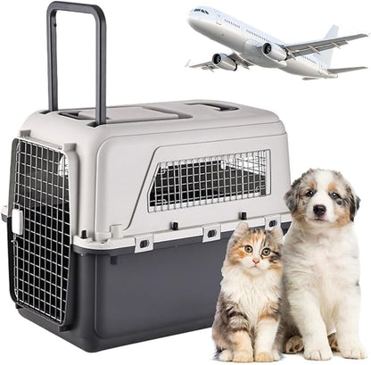 Generic Large Dog Crate Pet Box Length 33in/Width 21.6in/Height 25.2in Dogs Kennel with Handle & Metal Door Dog Carrier for Indoor Outdoor Puppies Kittens